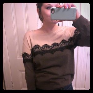 Vince Camuto - Colorblock Lace Trim Sweater